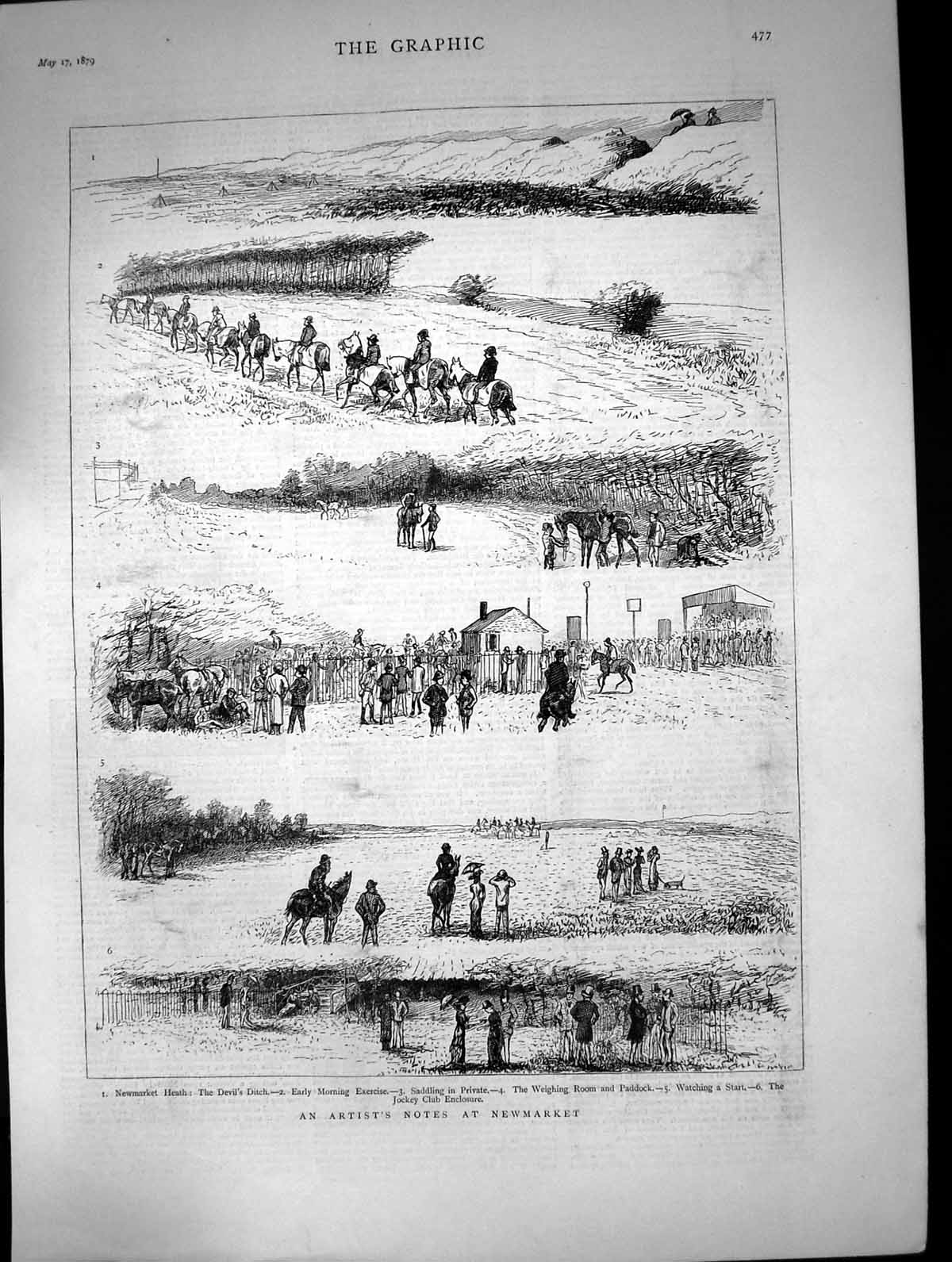 Old 1879 Newmarket Horse Racing Devil'S Ditch Jockey Club Enclosure S Victorian