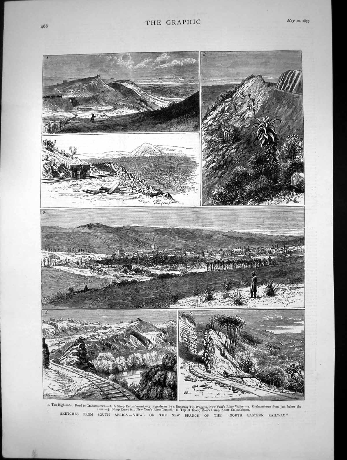 Old Print 1879 South Africa North Eastern Railway Grahamstown KloRoss Ca 19th