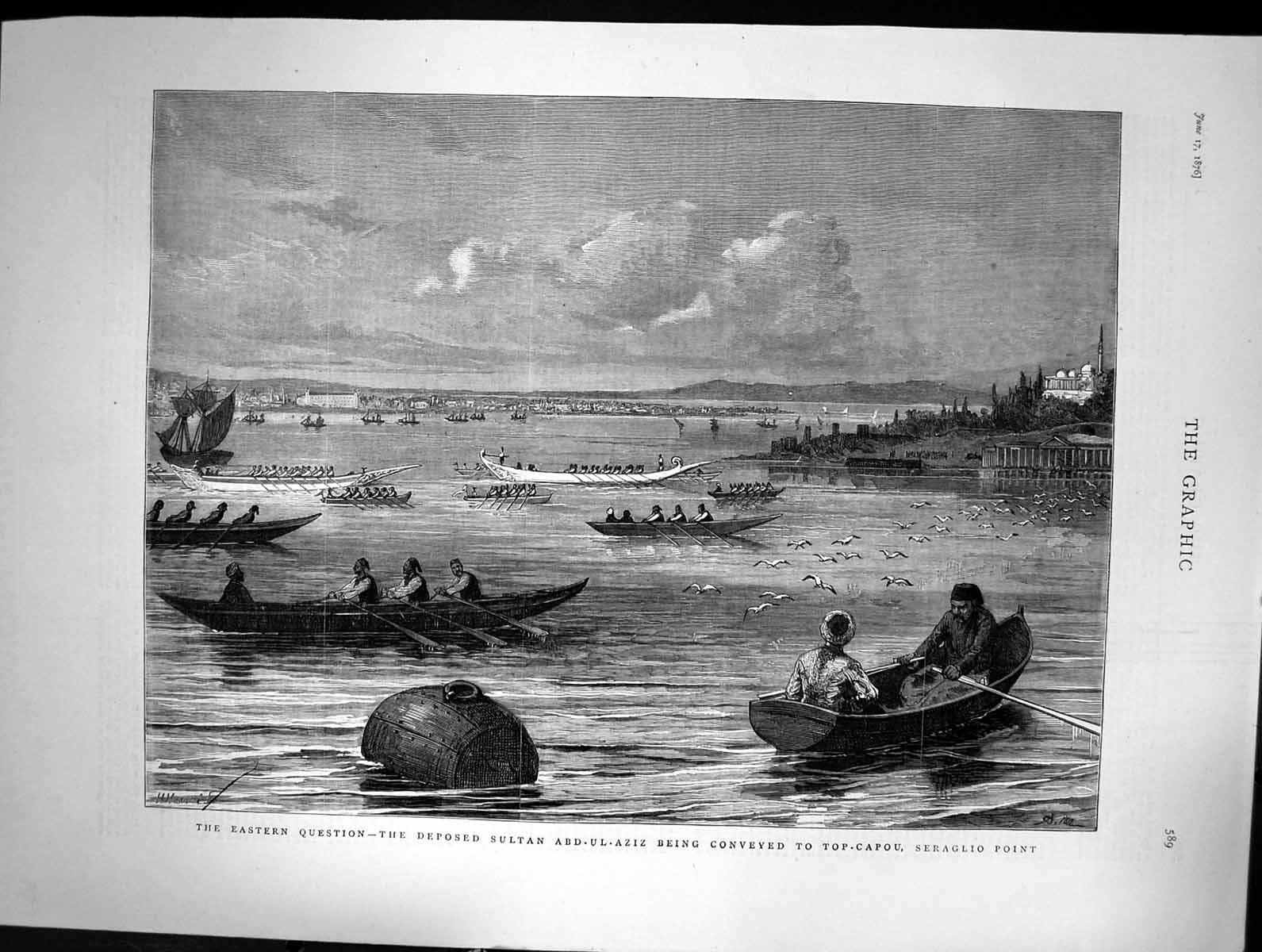 Old 1876 Deposed Sultan Abd-Ul-Aziz Being Conveyed Top-Capou Seraglio Victorian