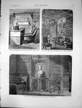 Old 1871 Bust Sir Walter Scott Library Abbotsford Chair Writing Table Victorian