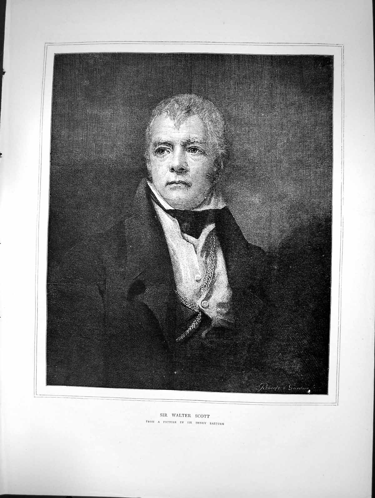 Original Old Antique Print 1871 Portrait Sir Walter Scott Henry Raeburn 19th