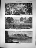 Antique Old Print 1871 Abbotsford Garden Front River Tweed Linlithgow Palace
