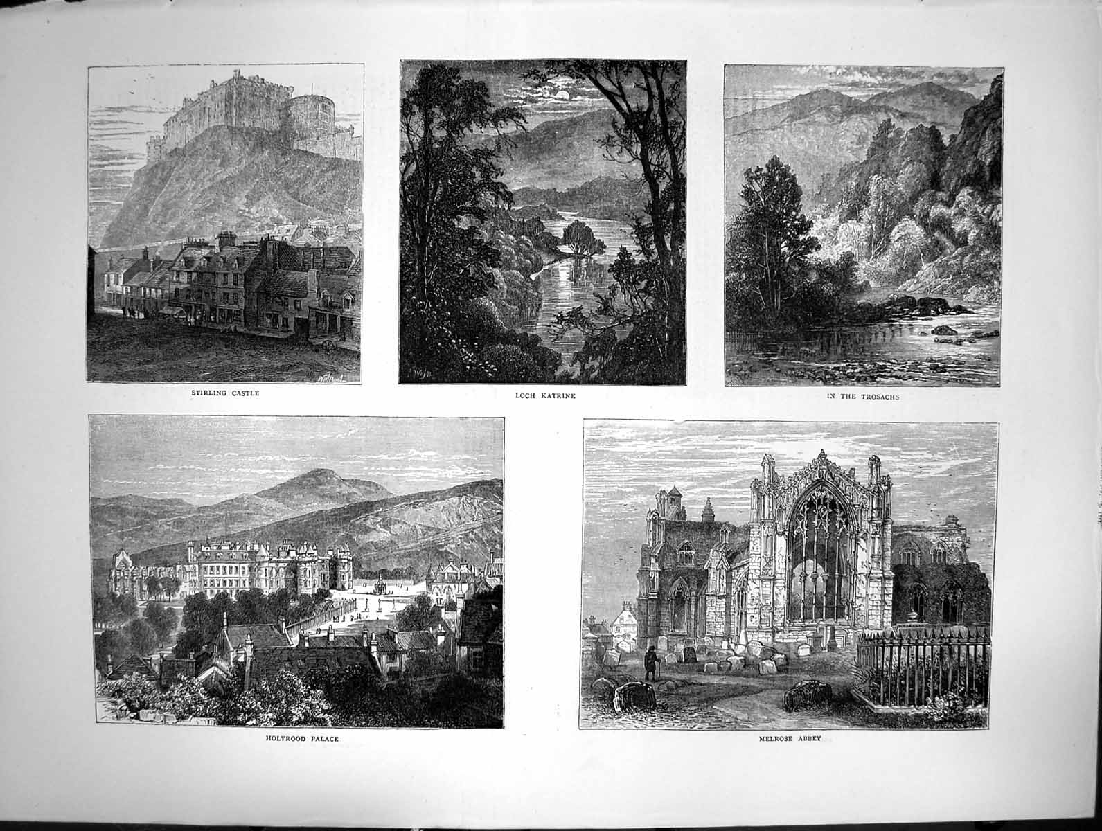 Old 1871 Stirling Castle Loch Katrine Torsachs Melrose Abbey Holyrood Victorian