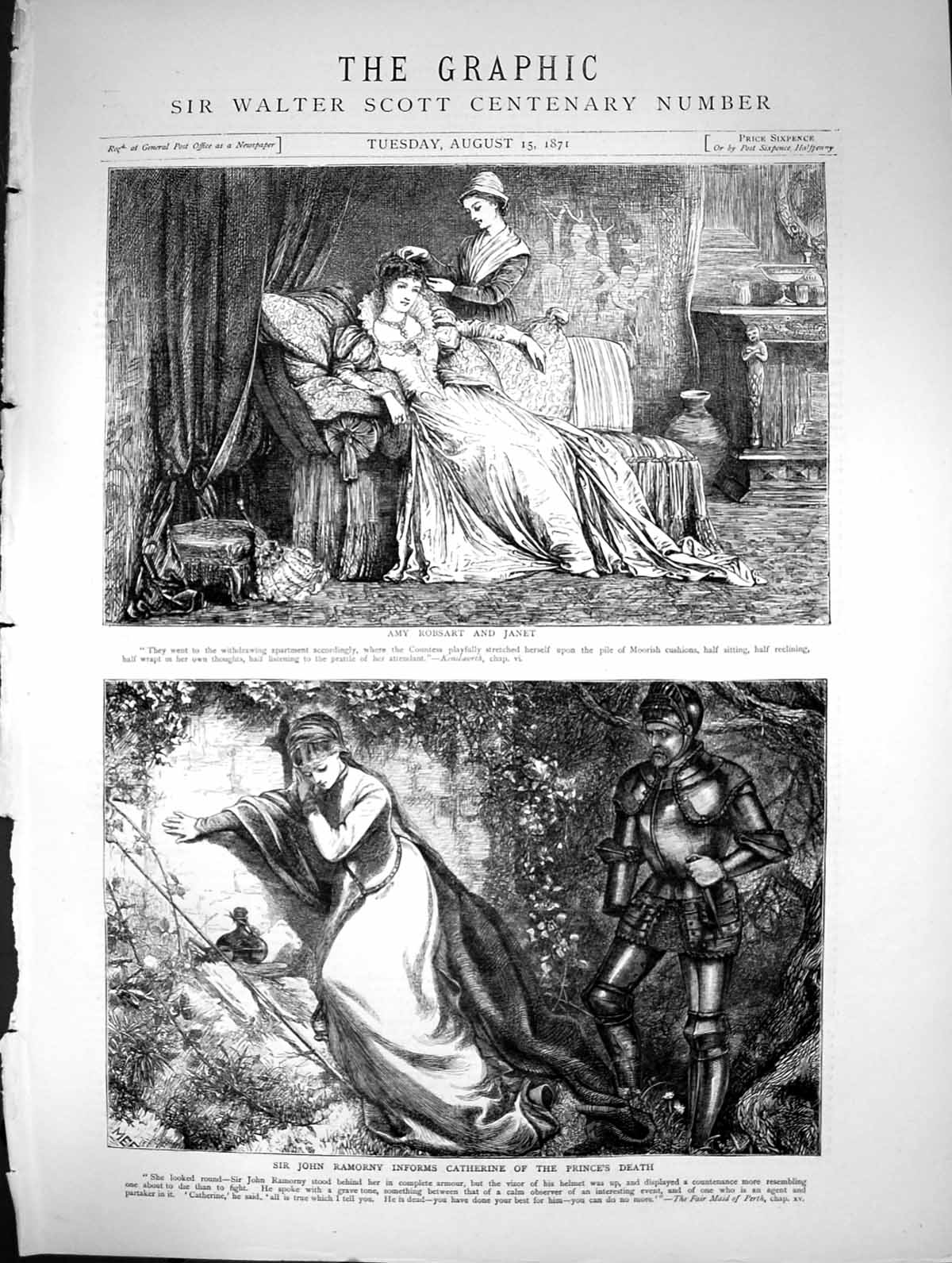 Old 1871 Amy Robsart Janet Sir John Ramorny Informs Catherine Prince' Victorian