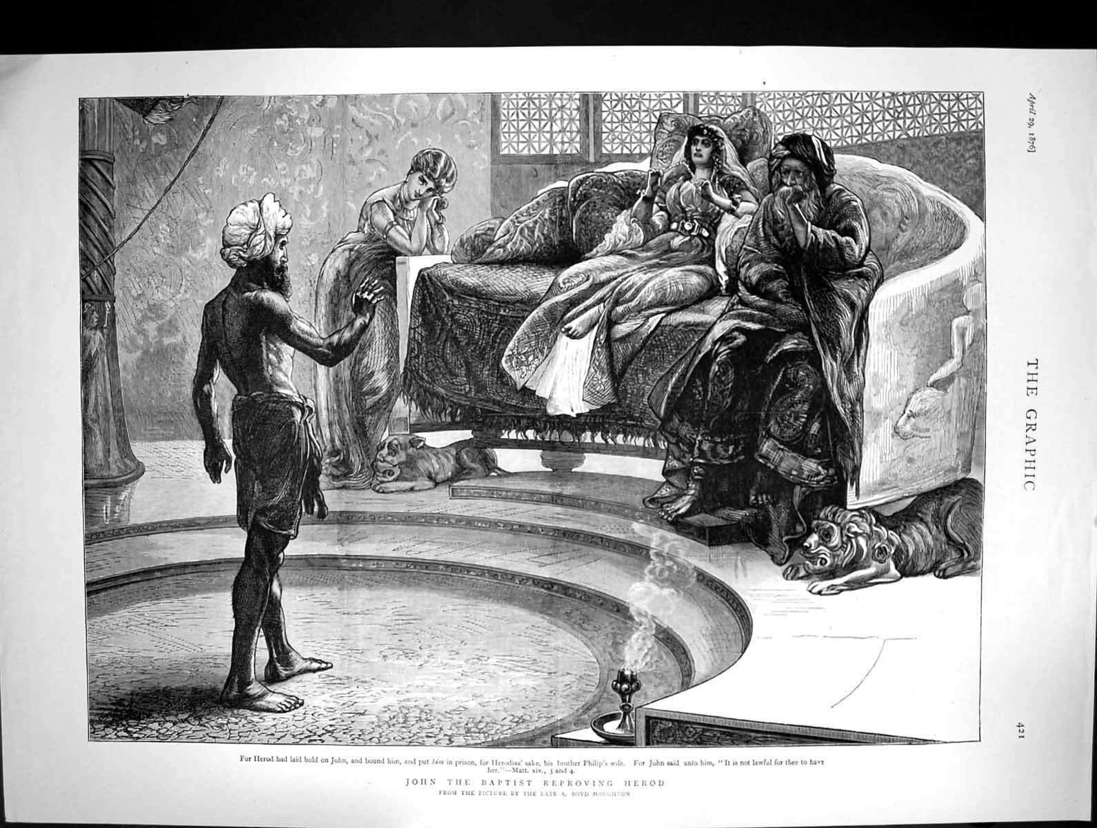 Old Antique Print 1876 Scene John Baptist Reproving Herod Boyd Houghton 19th