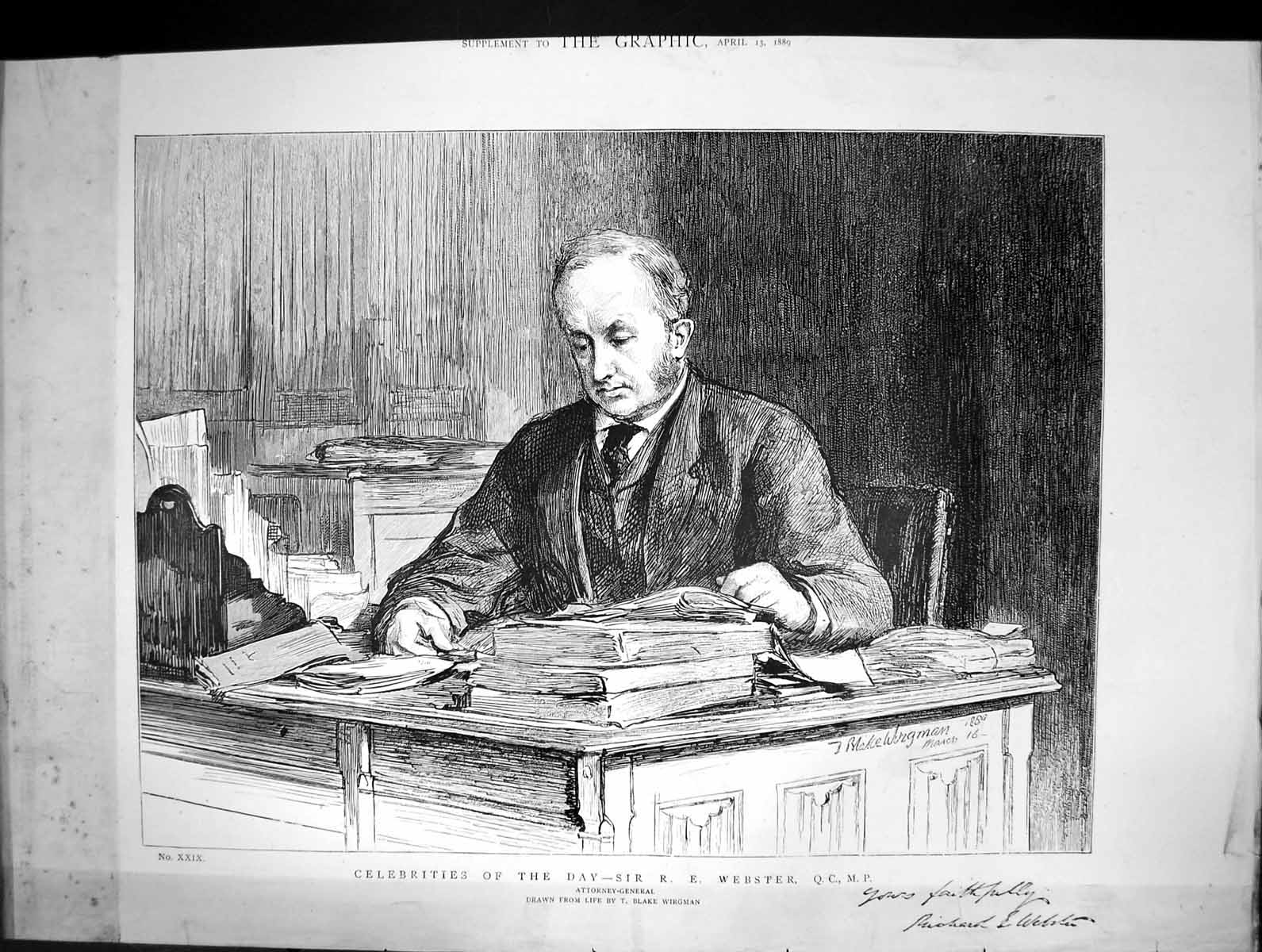 Antique Print 1889 Portrait Celebrity Sir Webster Attorney-General Wirgman 19th