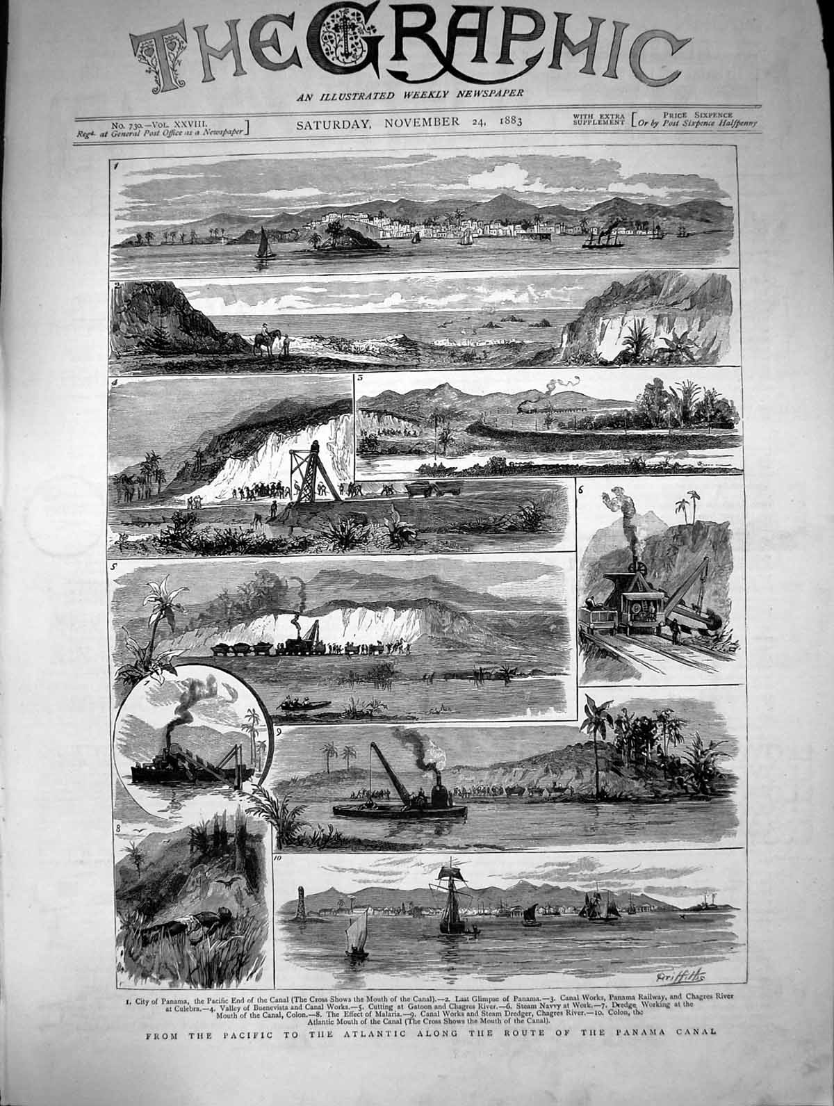 Old 1883 Panama Canal Railway Chagres River Culebra Steam Dredger Col Victorian