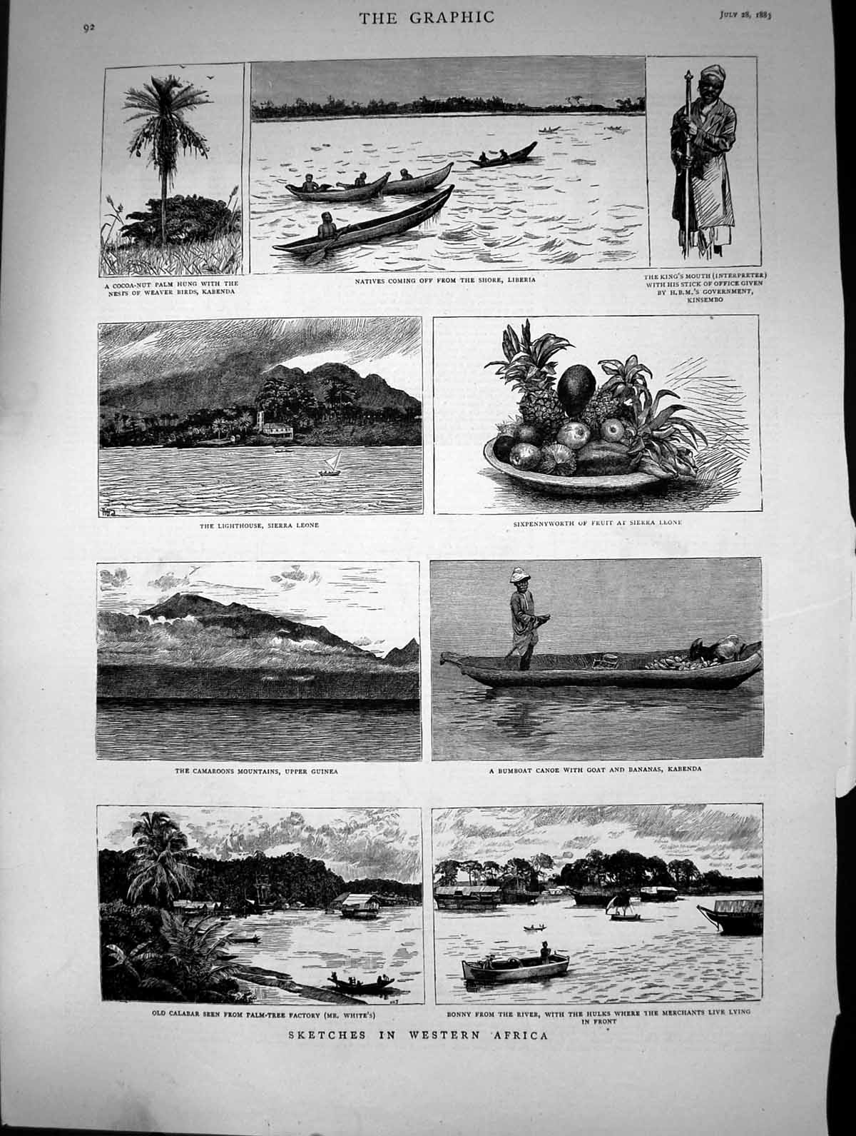 Old 1883 Africa Natives Liberia Bumboat Canoe Goat Bananas Kabenda Ca Victorian