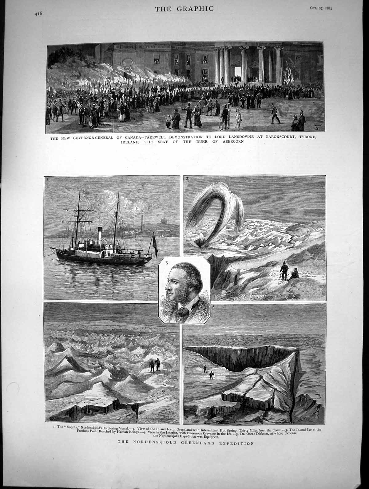 Antique Print Canada Lord Landsdowne 1883 NordenskjGreenland Expedition Soh