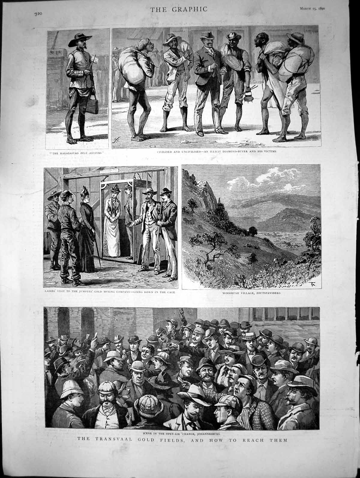 Antique Print 1890 Transvaal GFields Johannesburg Woodbush Village Zoutspan