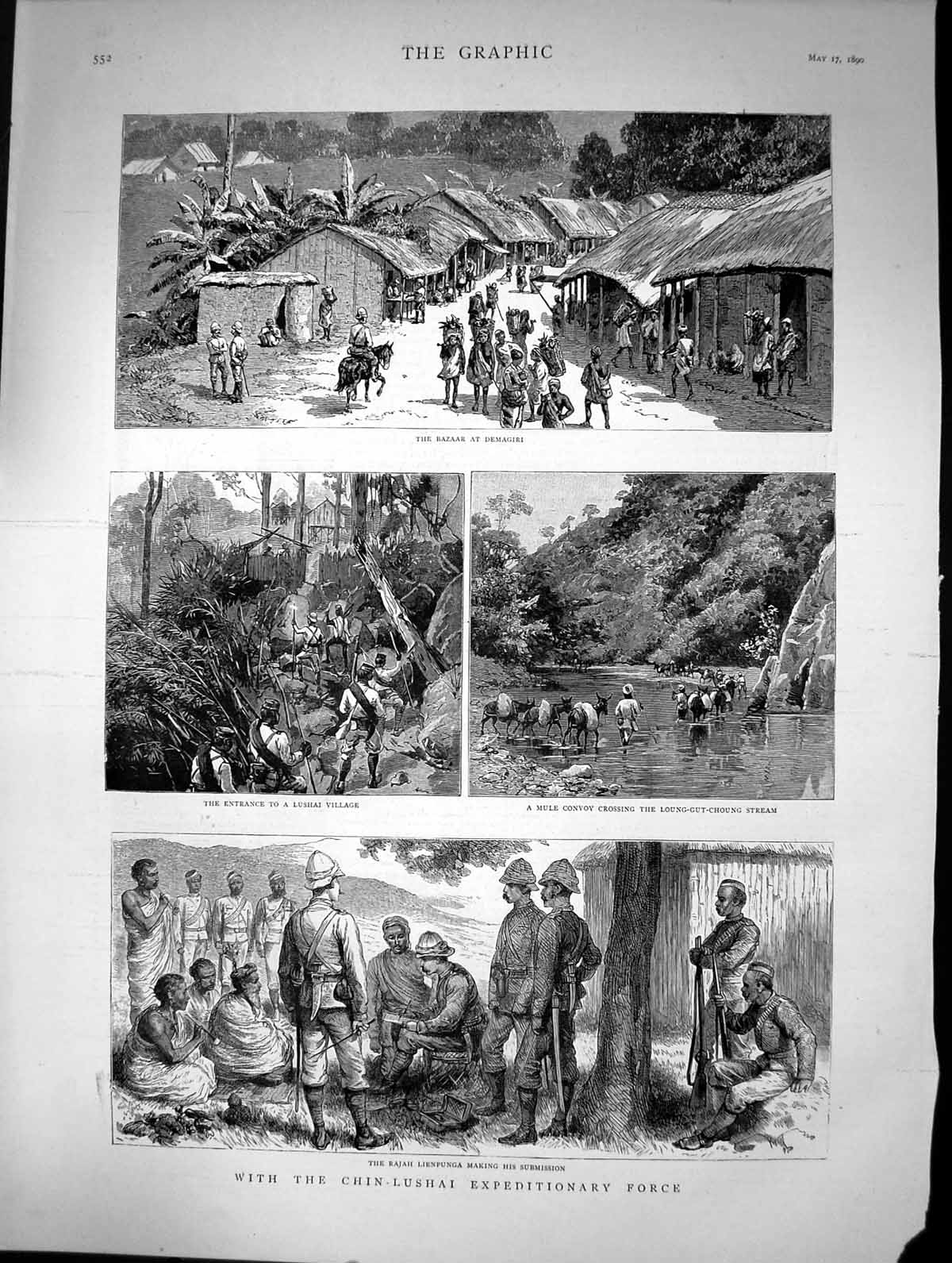 Old 1890 Chin-Lushai Expeditionary Force Rajah Lienpunga Bazaar Demag Victorian