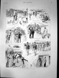 Original Old Antique Print 1886 Bicycle Tour France Village Scene Romance 19th