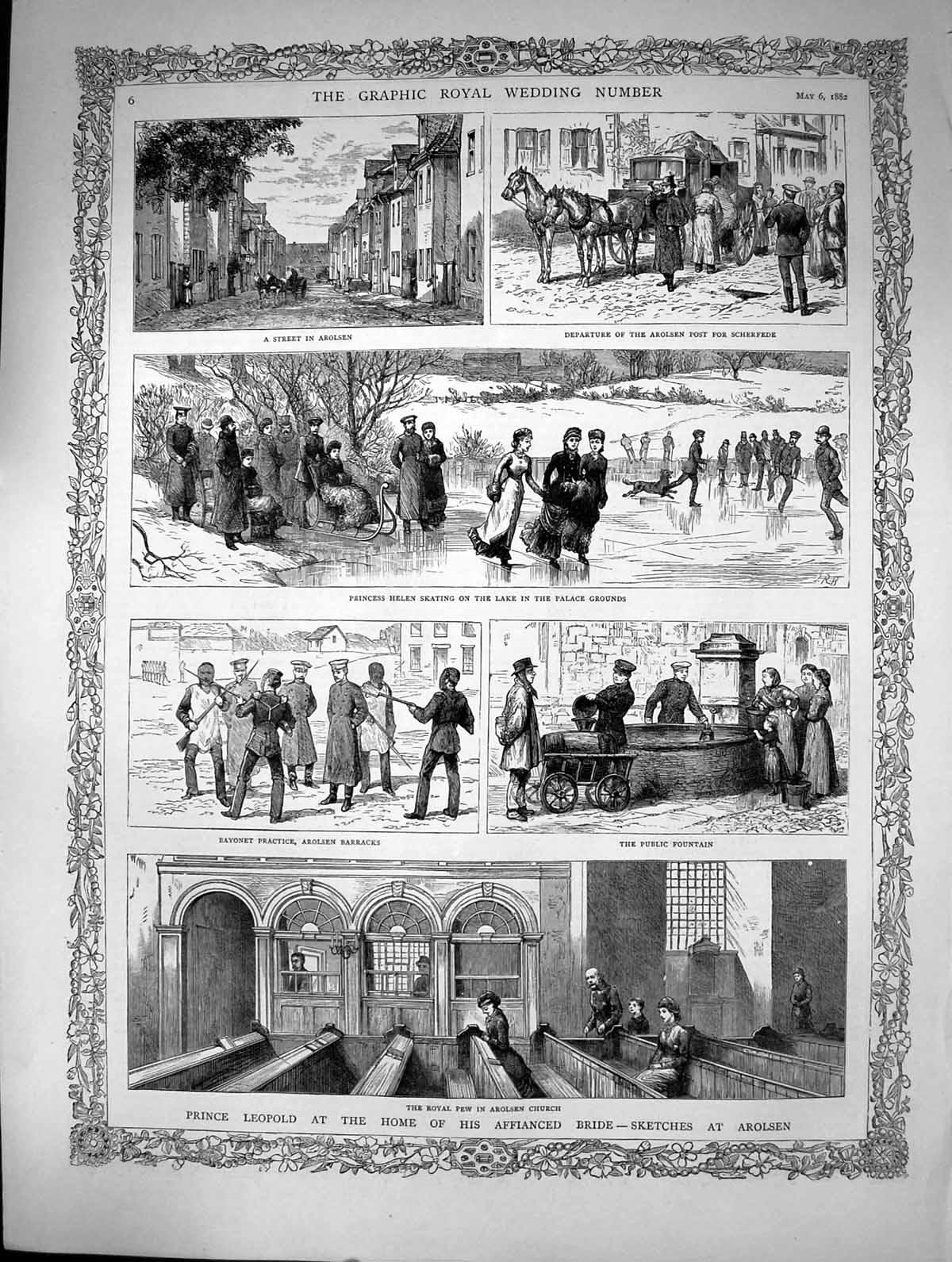 Antique Print 1882 Royal Wedding Prince LeopArolsen Church Princess Helen I