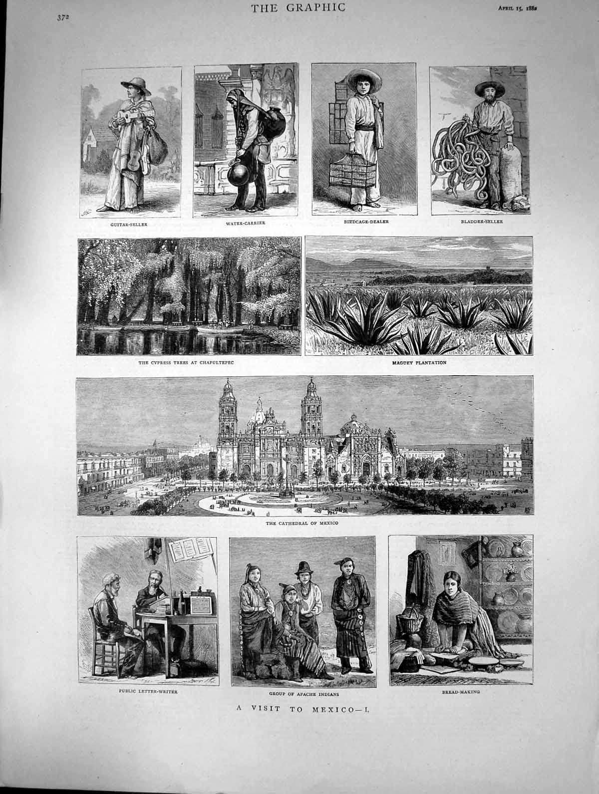 Old 1882 Mexico Guitar Seller Water Carrier Apache Indians Cathedral Victorian