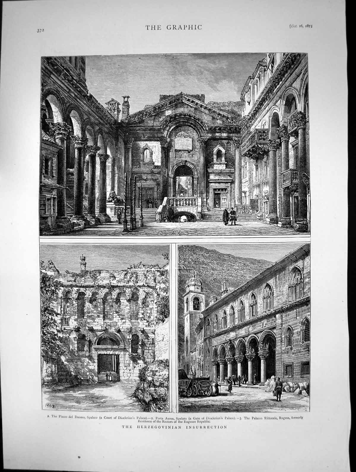 Old 1875 Herzegovinian Piazzo Duomo Spalato Porta Aurea Rittorale Rag Victorian