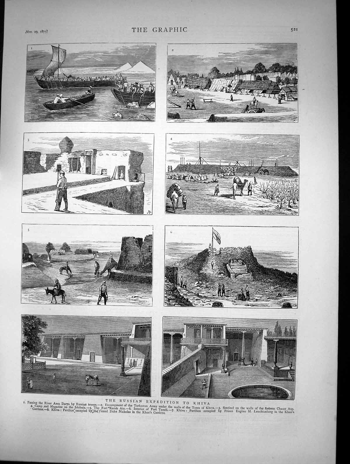 Old 1873 Russian Expedition Khiva River Amu Darya Encampment Turkesta Victorian