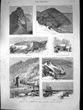 Old Print 1885 Lynmouth Lynton Devon Beach Castle Rock Church Duty Point 19th