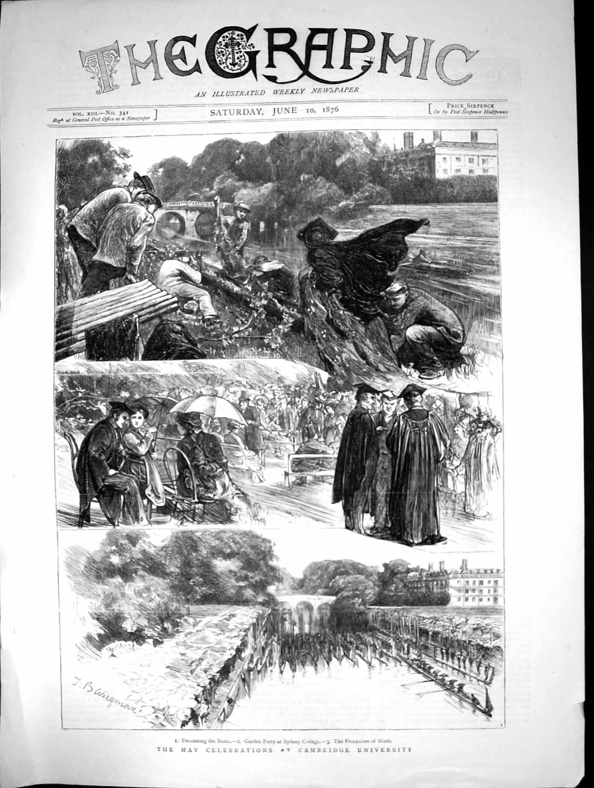 Old 1876 May Celebrations Cambridge University Garden Party Sydney Co Victorian