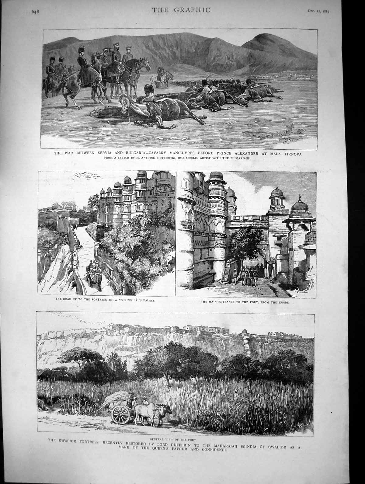 Old 1885 Gwalior Fortress War Servia Bulgaria Prince Alexander Mala T Victorian