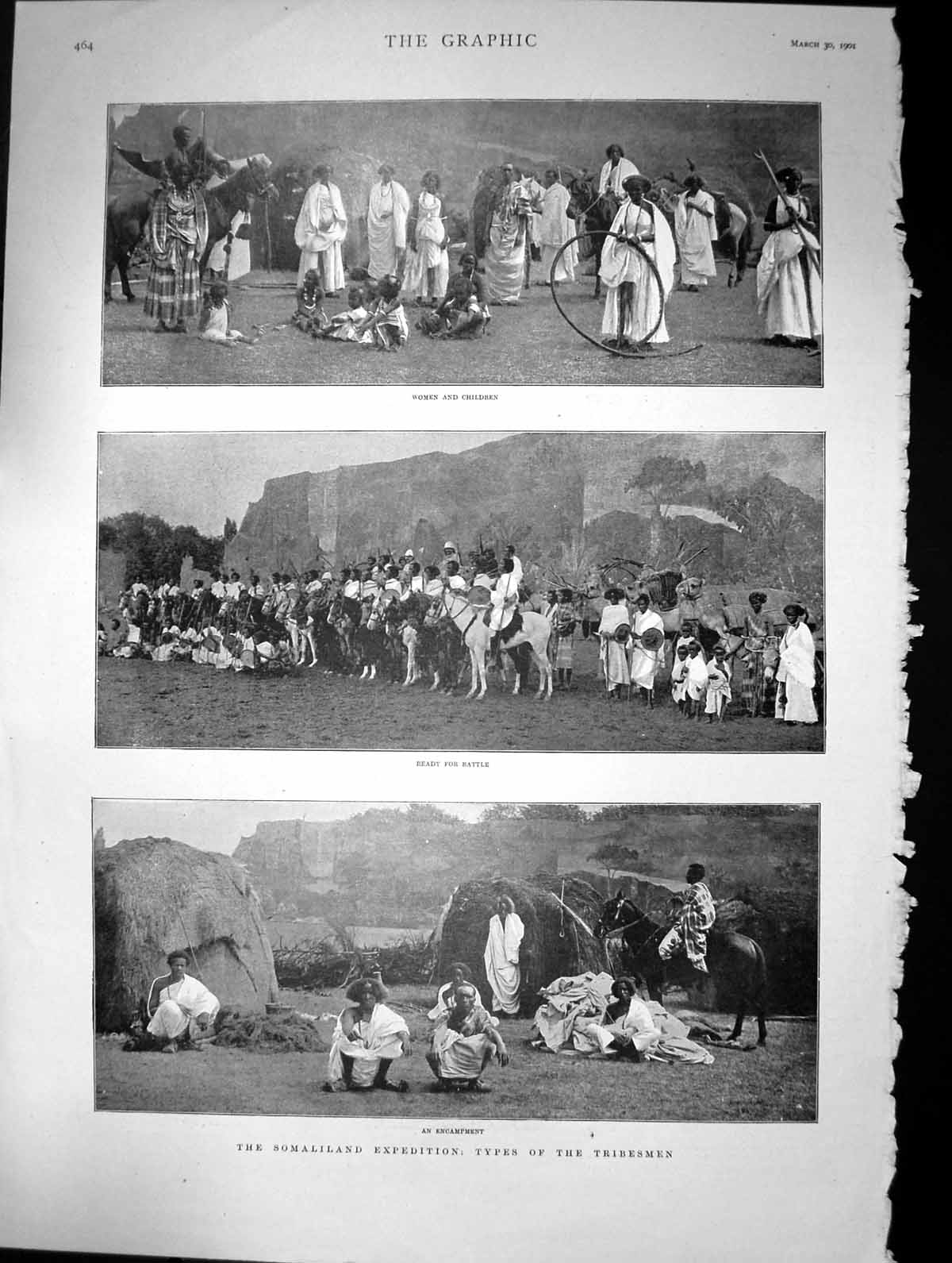 Old Print 1901 Somaliland Expedition Tribesmen Encampment Woman Children 20th