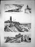 Old 1881 Cromer Norfolk Lighthouse Fishermens Boats Beeston Priory Ea Victorian