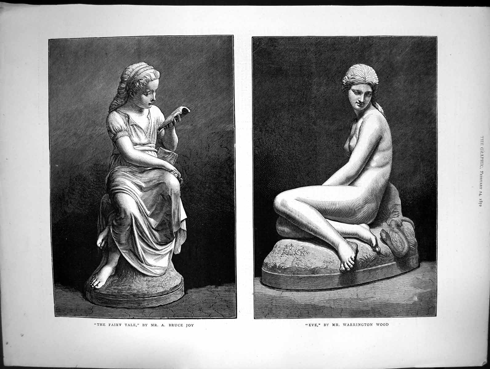 Old 1872 Sculpture Fairy Tale Bruce Joy Eve Nude Woman Warrington Woo Victorian