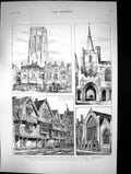 Old 1878 Bristol Tower Temple Church Armada Fountain John'S Peter'S H Victorian