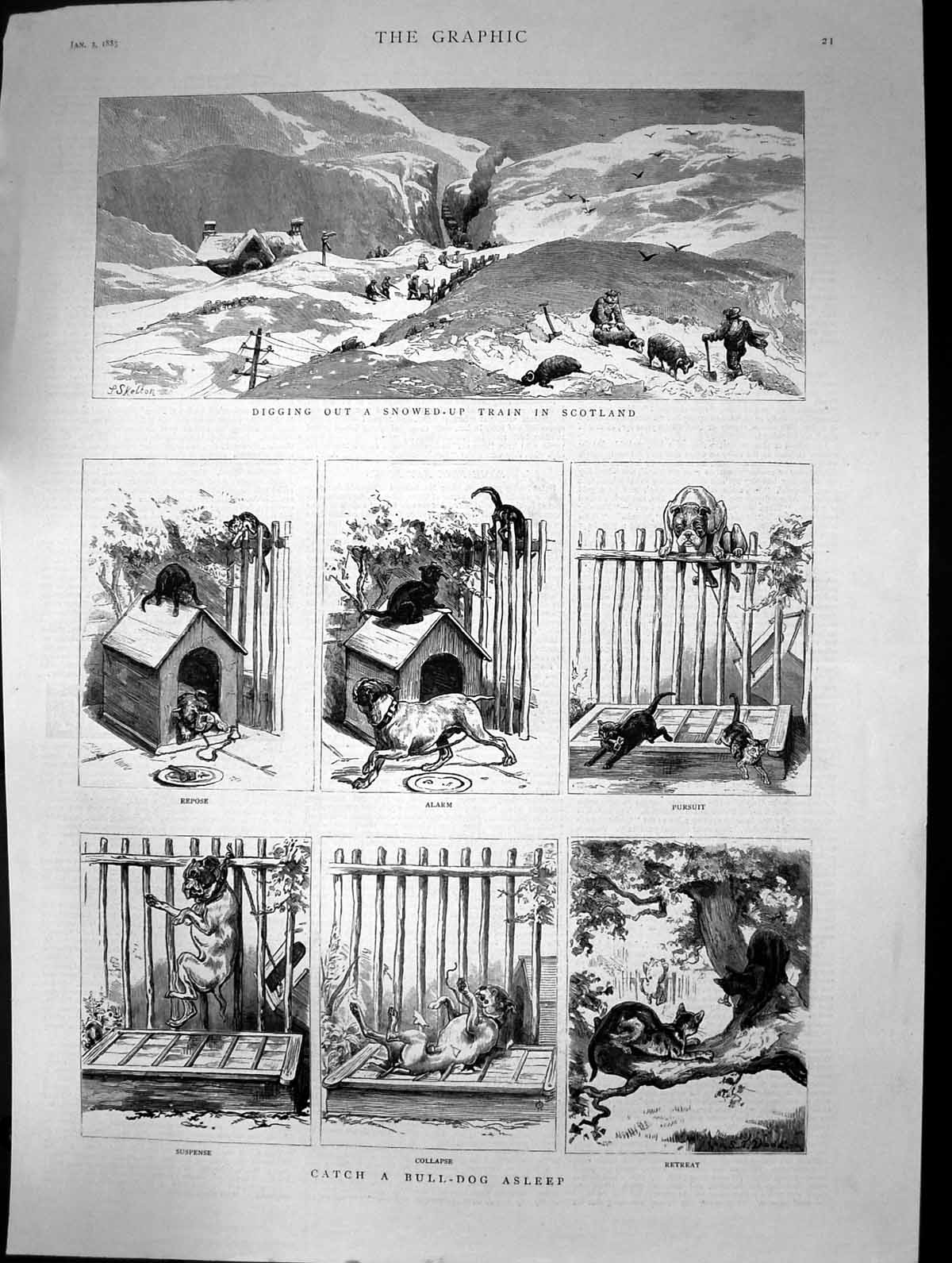 Old 1885 Digging Out Snowed-Up Train Scotland Snow Drift Bull Dog Com Victorian