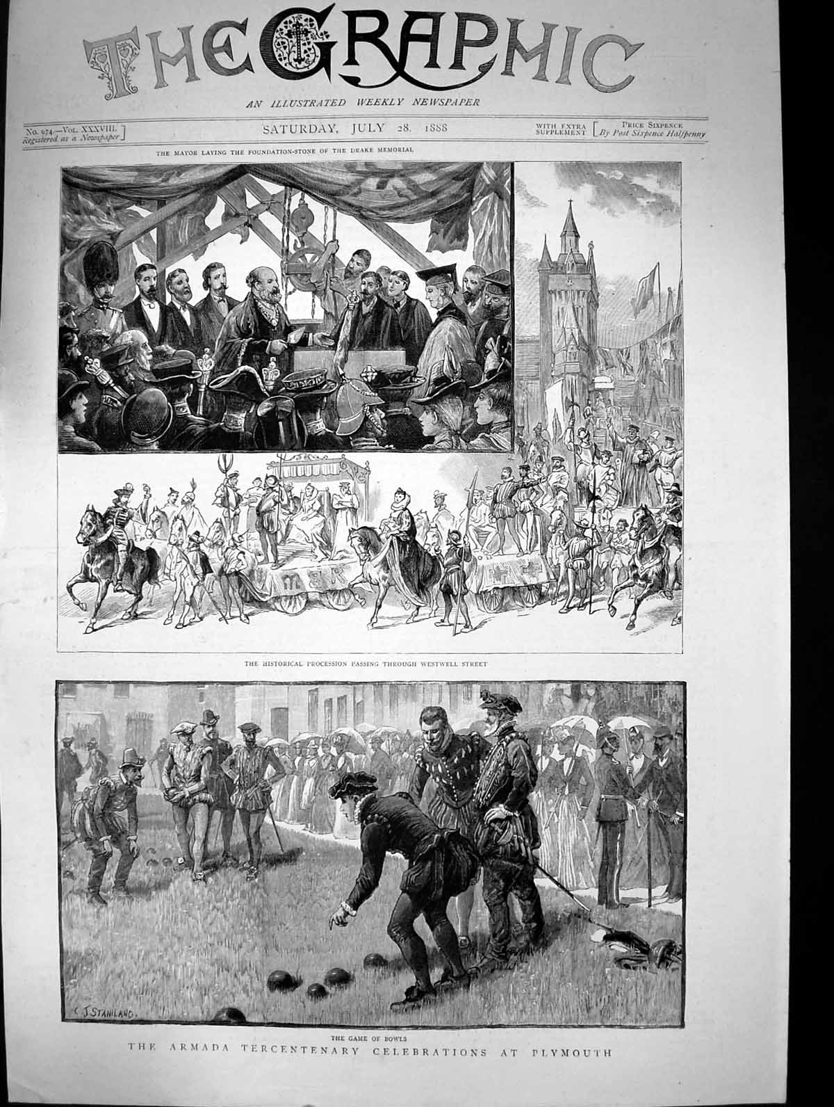 Old 1888 Armada Tercentenary Celebration Plymouth Procession Westwell Victorian