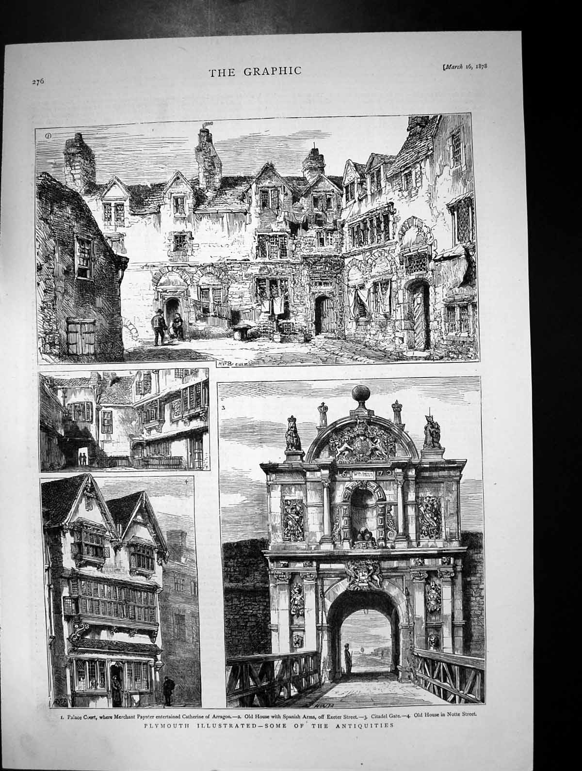 Old 1878 Plymouth Palace Court Catherine Arragon Citadel Gate Notte S Victorian