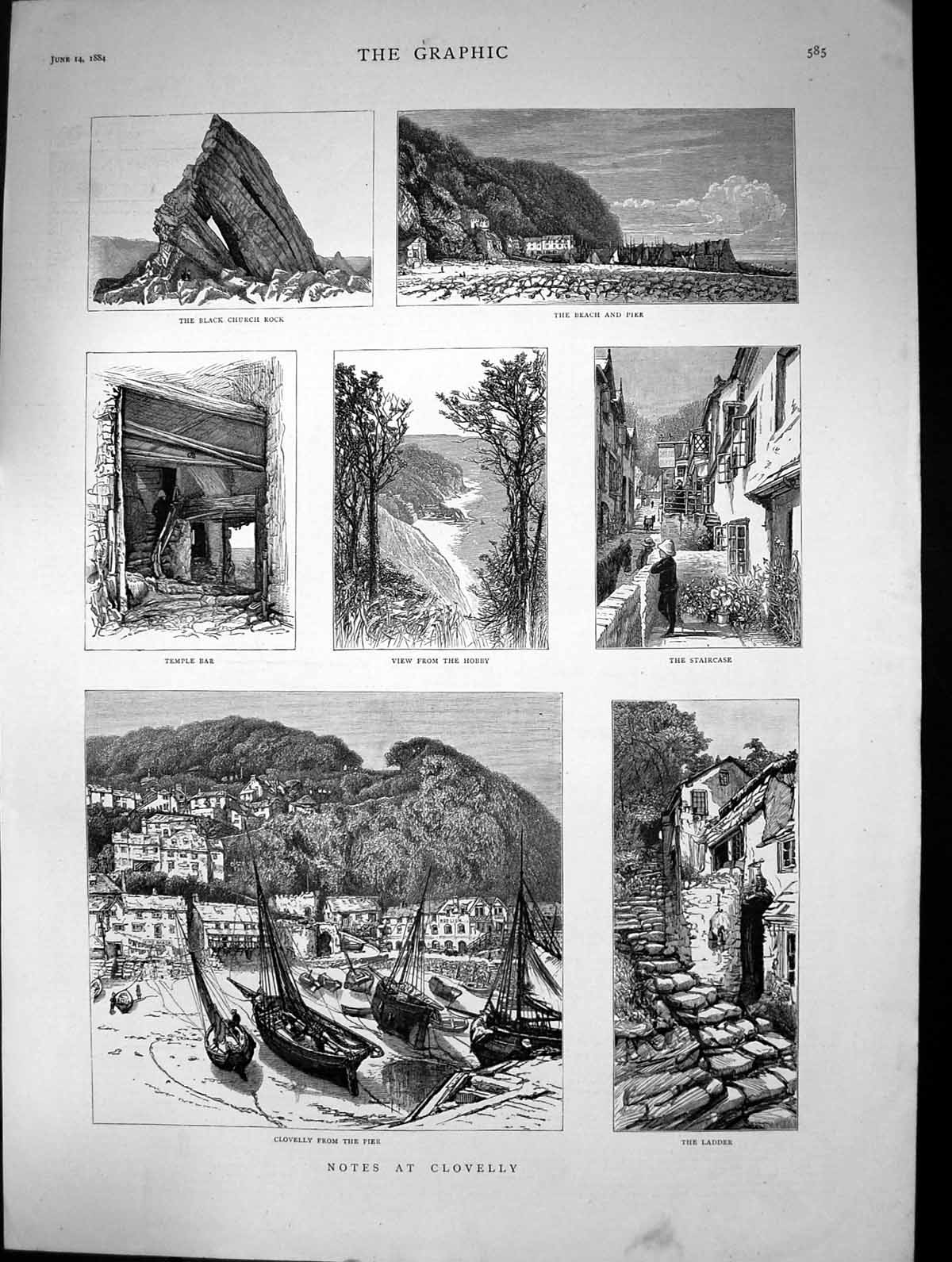 Old 1884 Clovelly Black Church Rock Beach Pier Temple Bar Staircase L Victorian