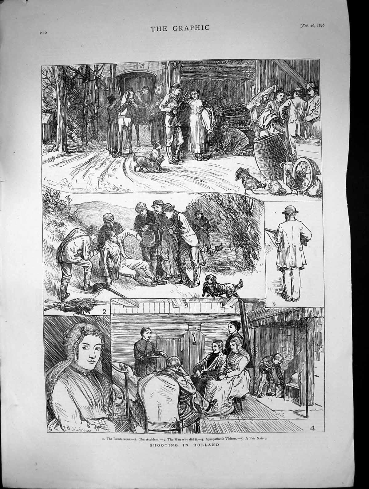 Original Old Antique Print 1876 Shooting Holland Hunting Sport 19th