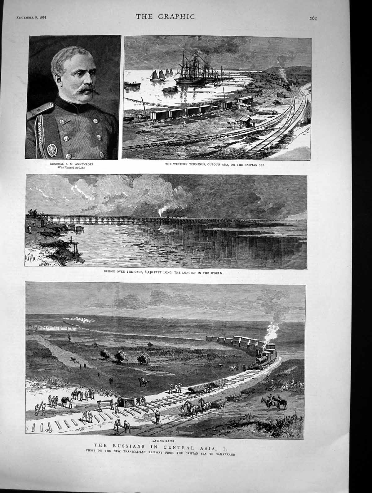 Old 1888 Russian Asia General Annenkoff Ouzoun Ada Caspian Sea Oxus R Victorian