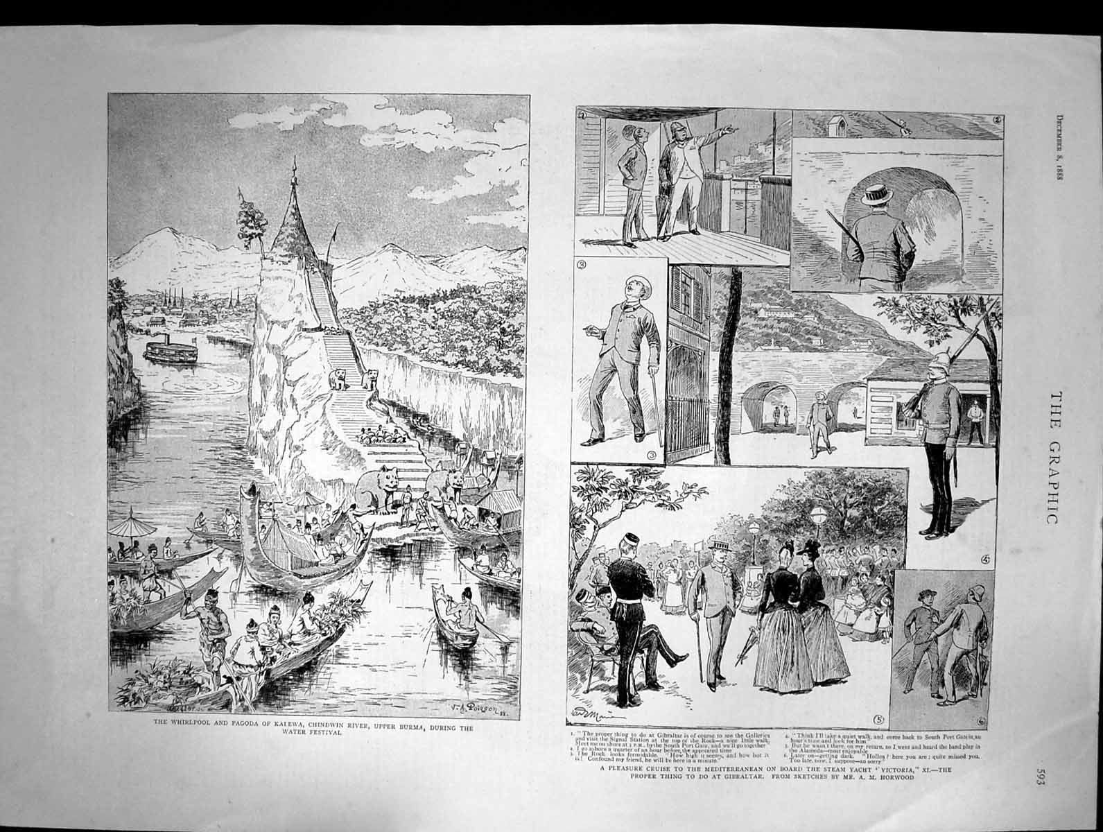 Old 1888 Whirlpool Pagoda Kalewa Chindwin River Burma Water Festival Victorian