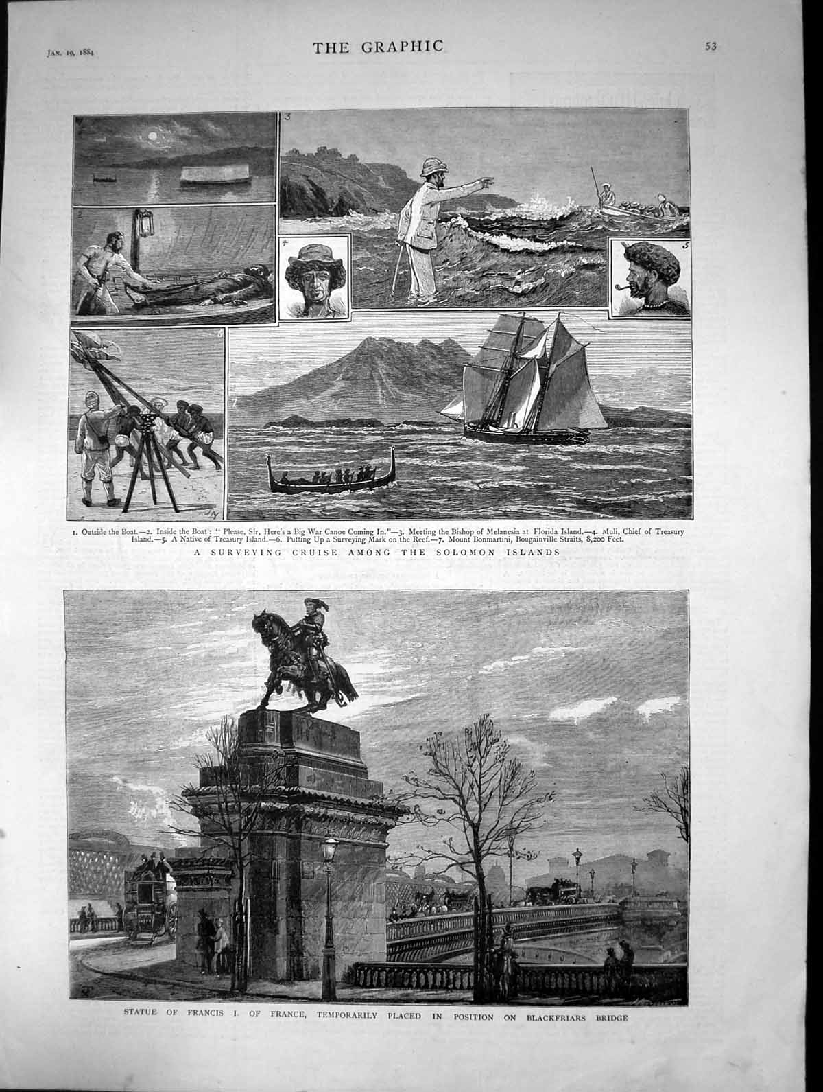 Old 1884 Statue Francis France Blackfriars Bridge Solomon Islands War Victorian