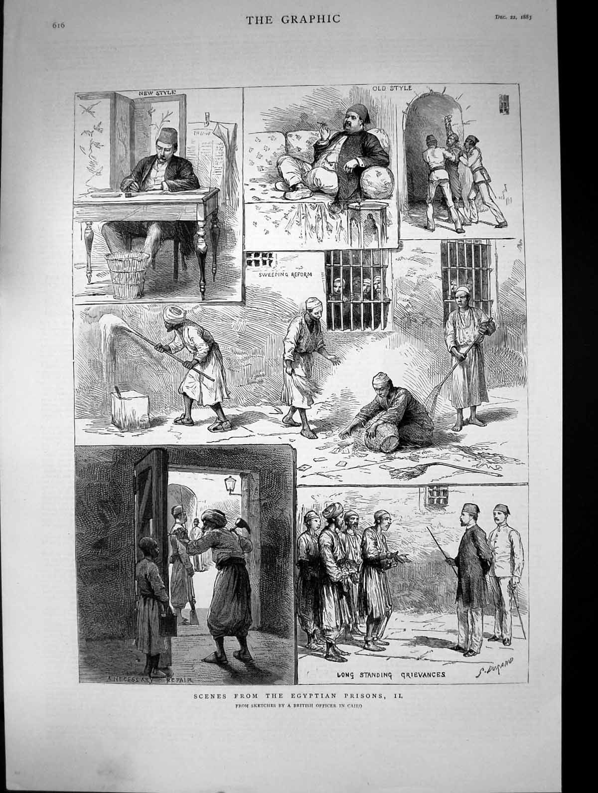 Antique Old Print 1883 Egyptian Prisoners British Officer Cairo Egypt Prison