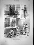 Antique Print 1883 Egyptian Prisoners Prison Womens Ward Warder Cairo Egypt