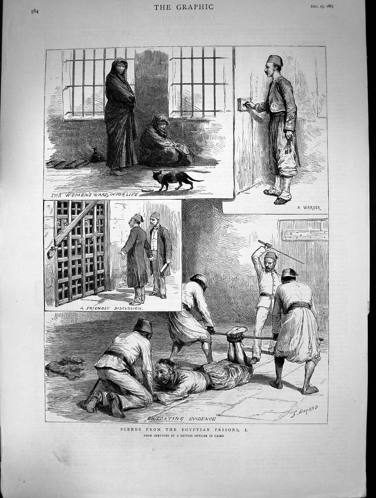 Antique Print 1883 Egyptian Prisoners Prison Womens Ward Warder Cairo Egypt