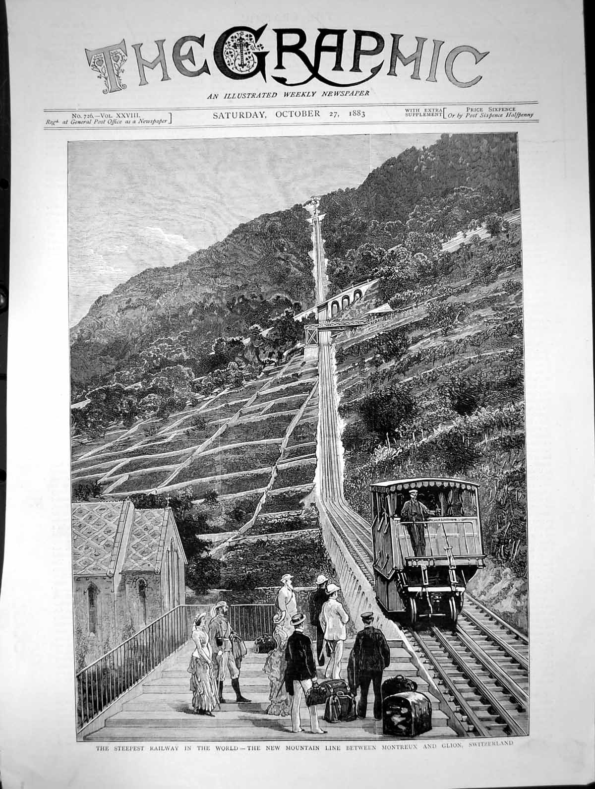 Old 1883 Steepest Railway In The Worls Mountain Line Montreux Glion S Victorian