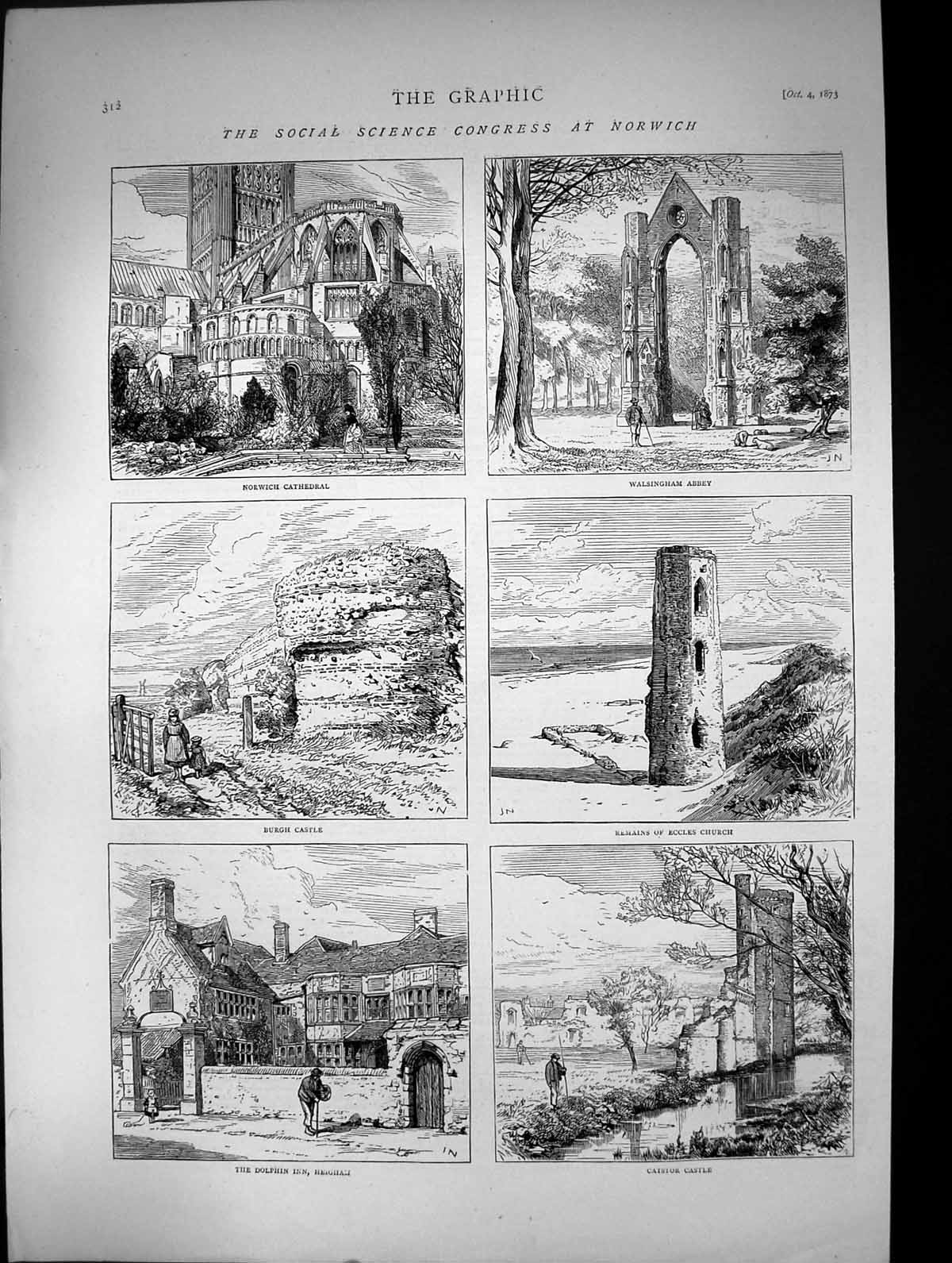 Old 1873 Norwich Cathedral Walsingham Abbey Eccles Church Burgh Castl Victorian