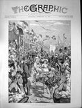 Original Old Antique Print 1891 Carnival Nice France Battle Flowers Victorian