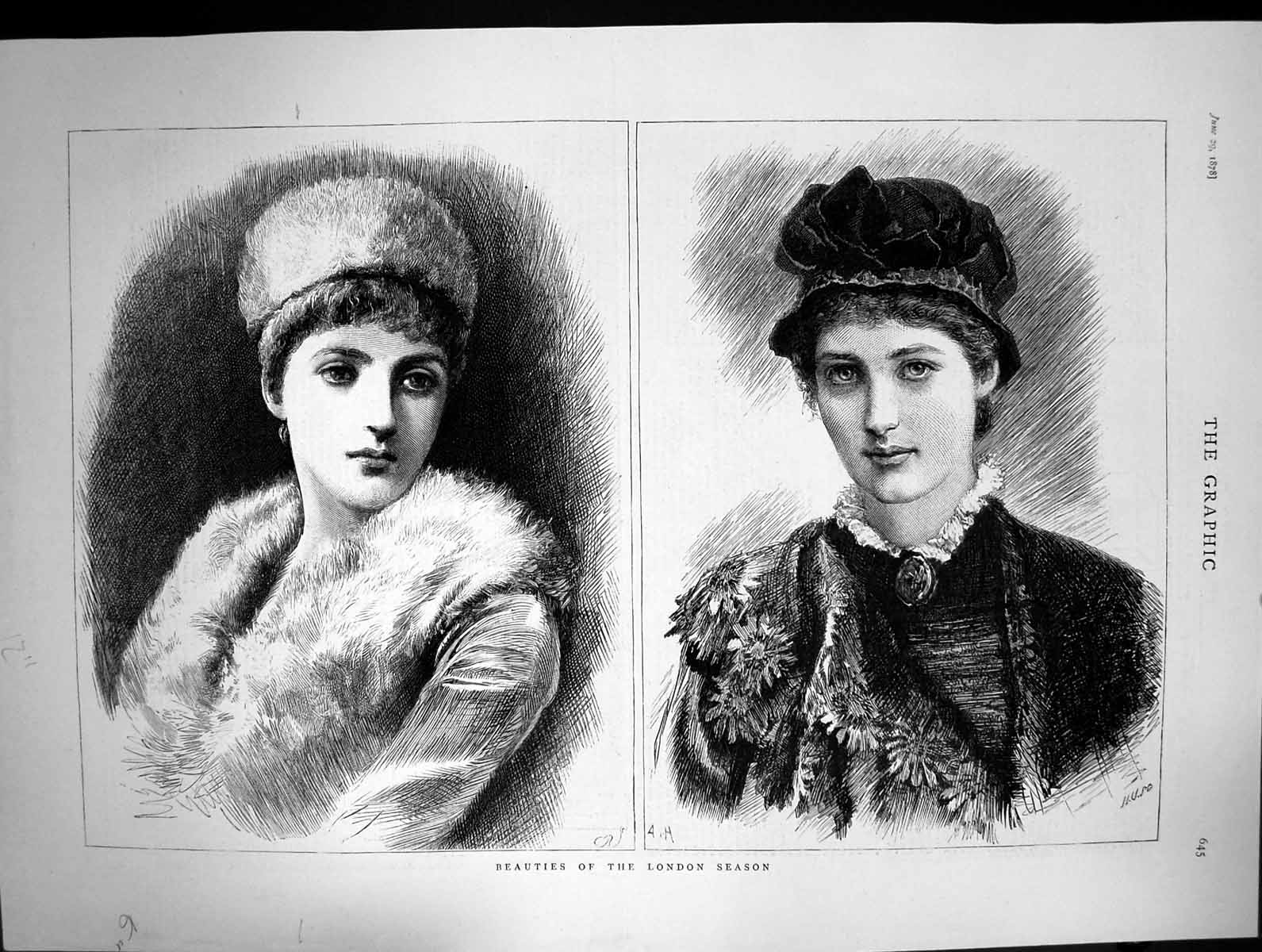 Original Old Antique Print 1878 Portrait Beauties London Season Beautiful Women