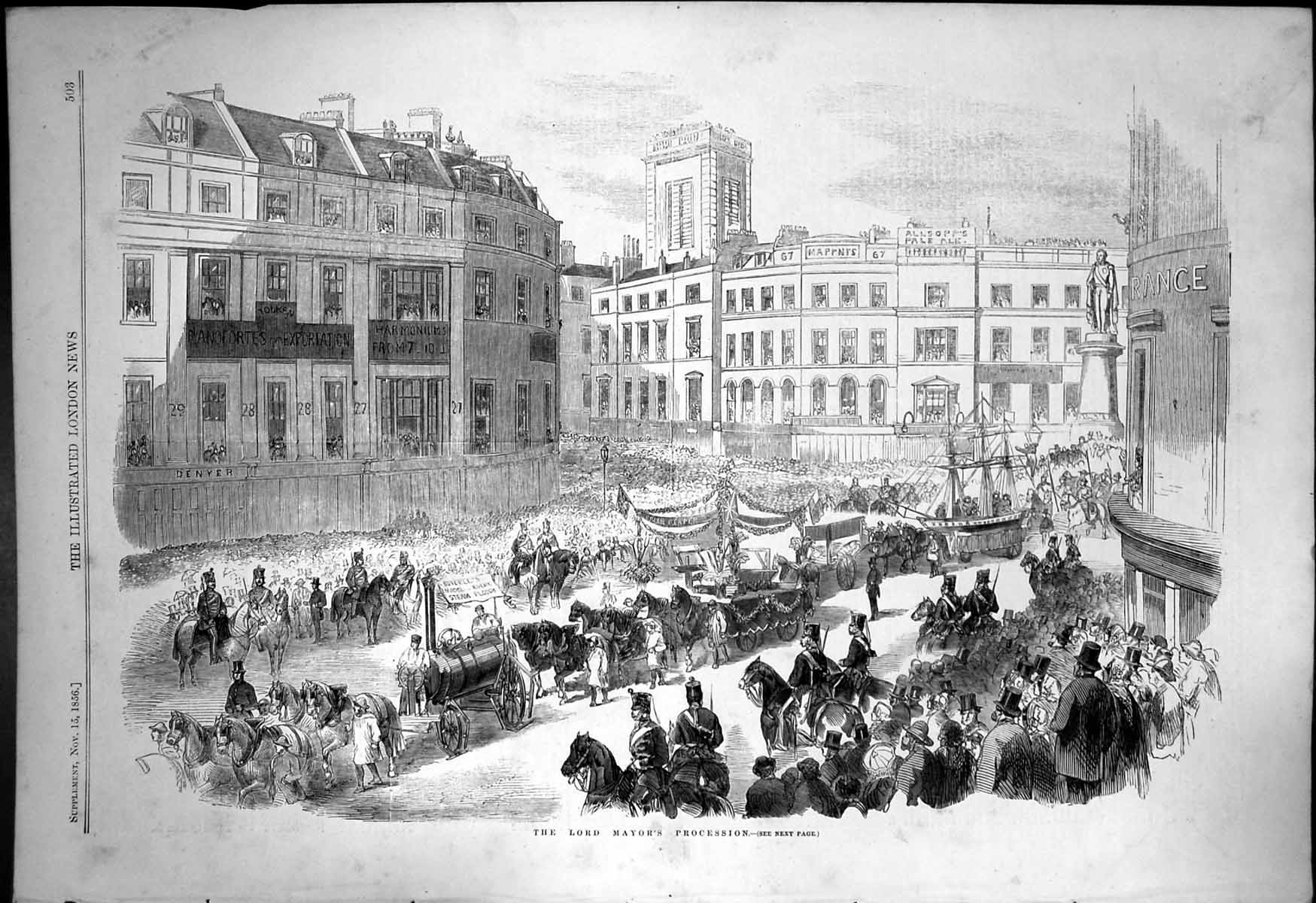 Antique Old Print Lord Mayors Procession Alderman Thomas Quested Finnis 1856