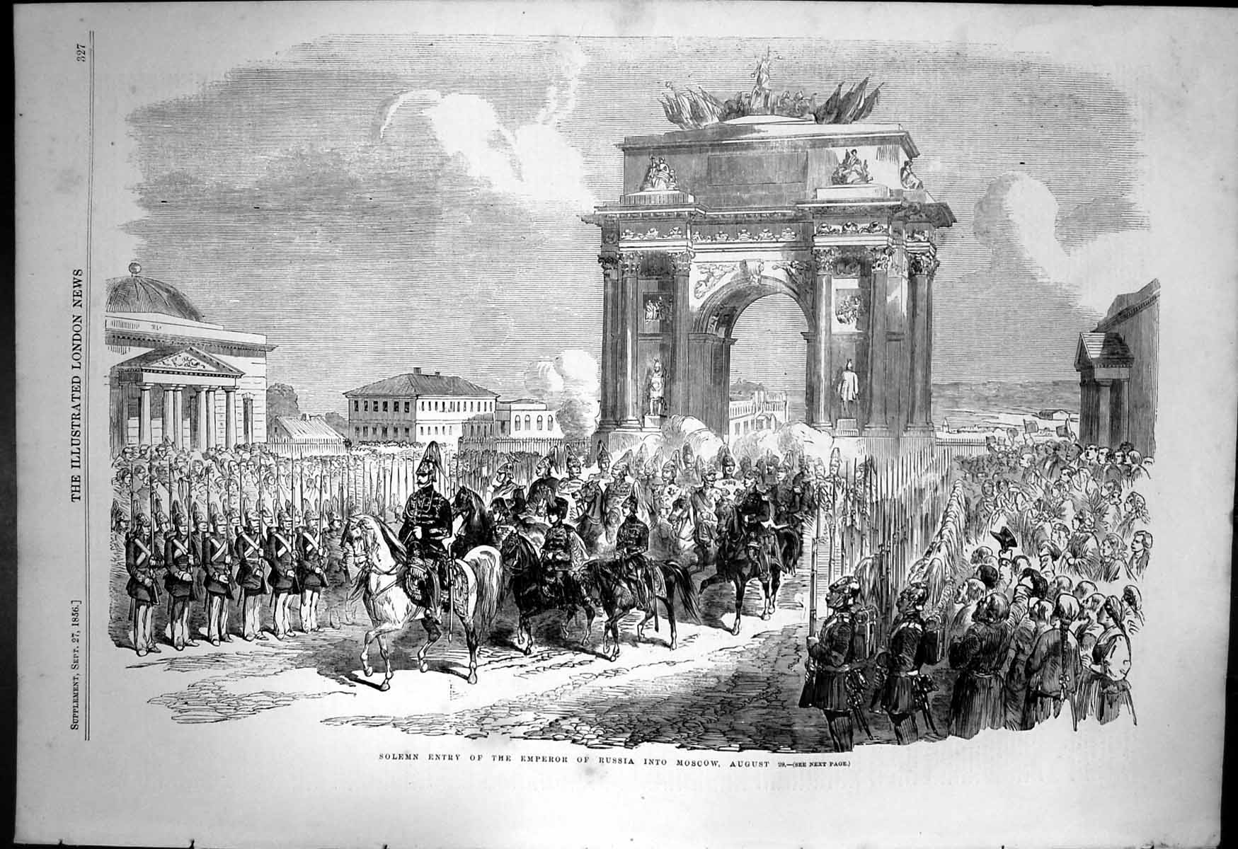 Antique Old Print Solemn Entry Emperor Russia Into Moscow August 29Th 1856