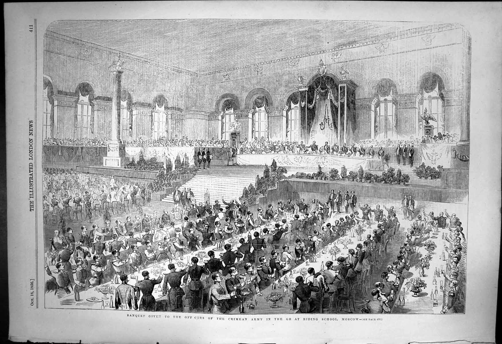 Antique Print Banquet Given Officers Crimean Army Riding School Moscow 1856