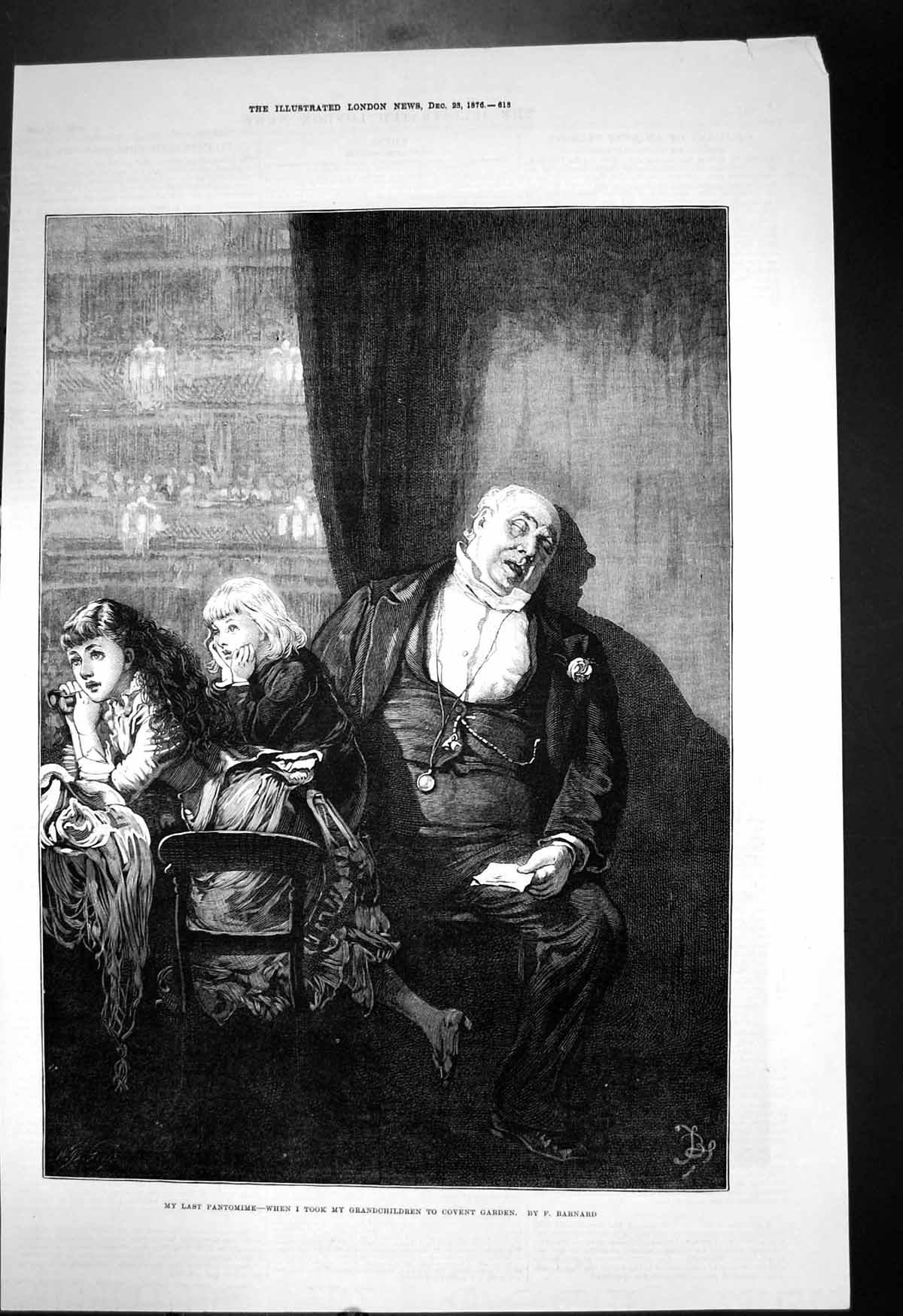 Old Print My Last Pantomine When I Took Grandchildren Covent Garden 1876 19th
