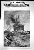 Old Print Incident Naval Manoeuvres Man Overboard F Jane Hms Hannibal1901 20th