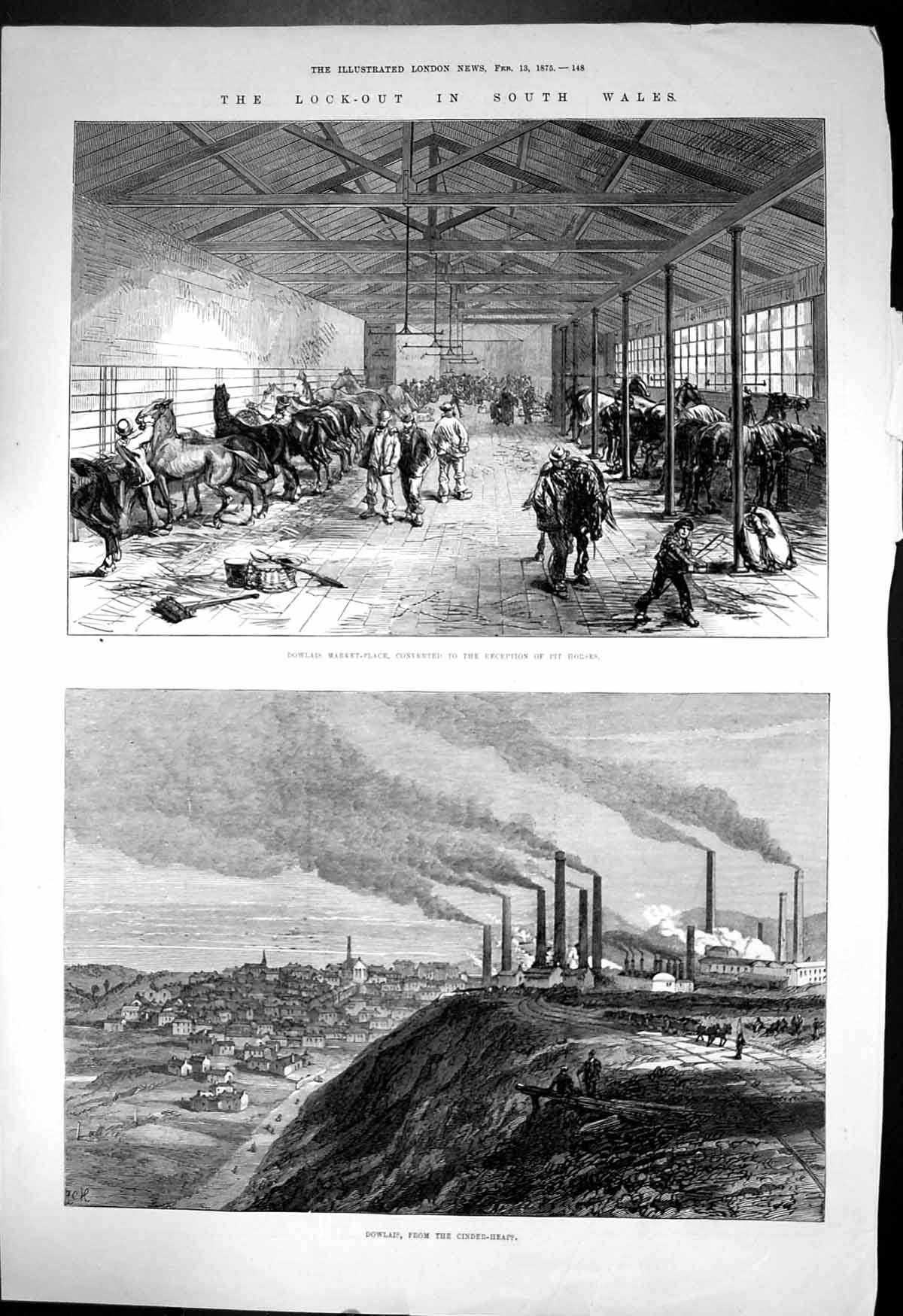 Old Lock Out South Wales Dowlais Cinder Heaps Market Place Horses 187 Victorian