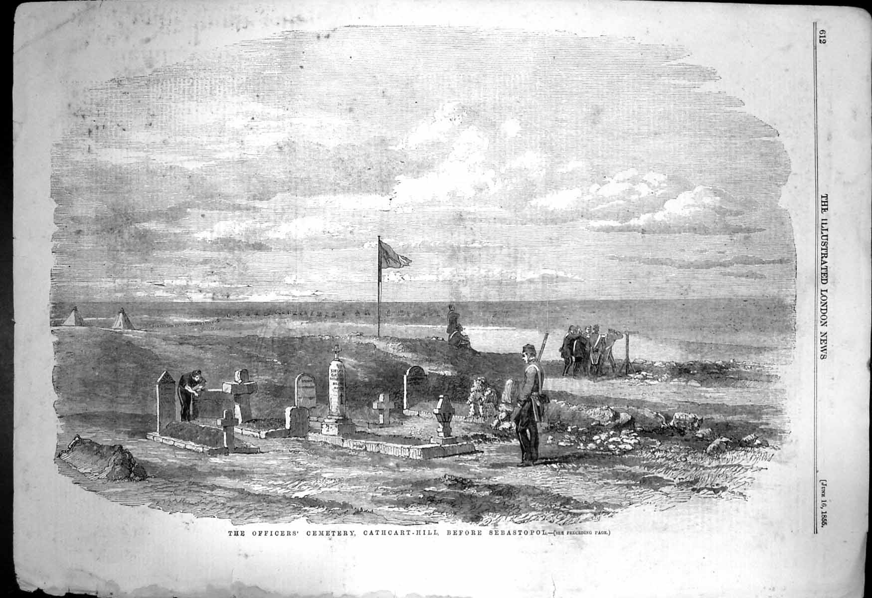 Original Old Antique Print Ficers Cemetery Cathcart Hill Before Sebastopol 1855