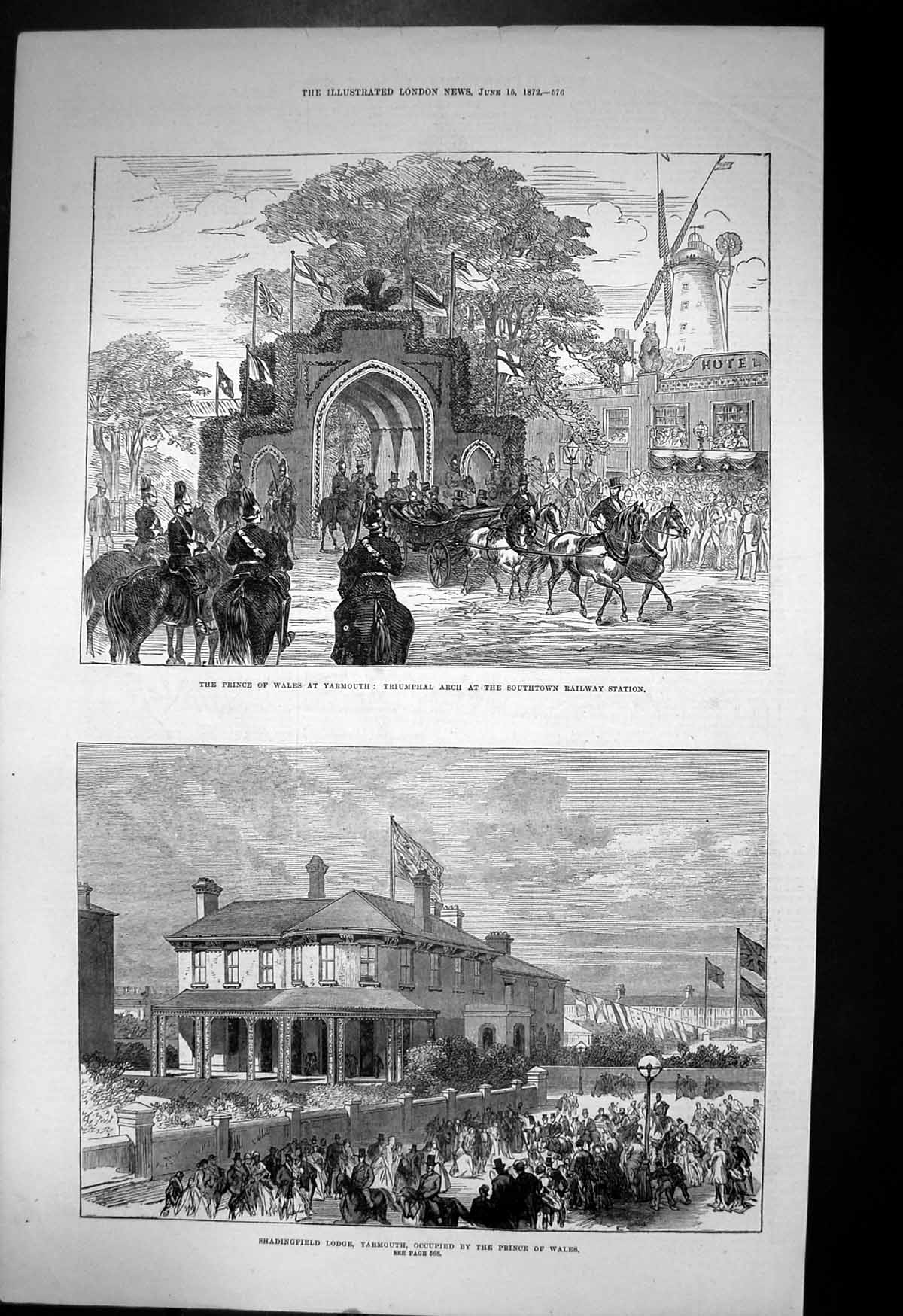 Antique Print Prince Wales Yarmouth Triumphal Arch Shadingfield Lodge 1872 19th
